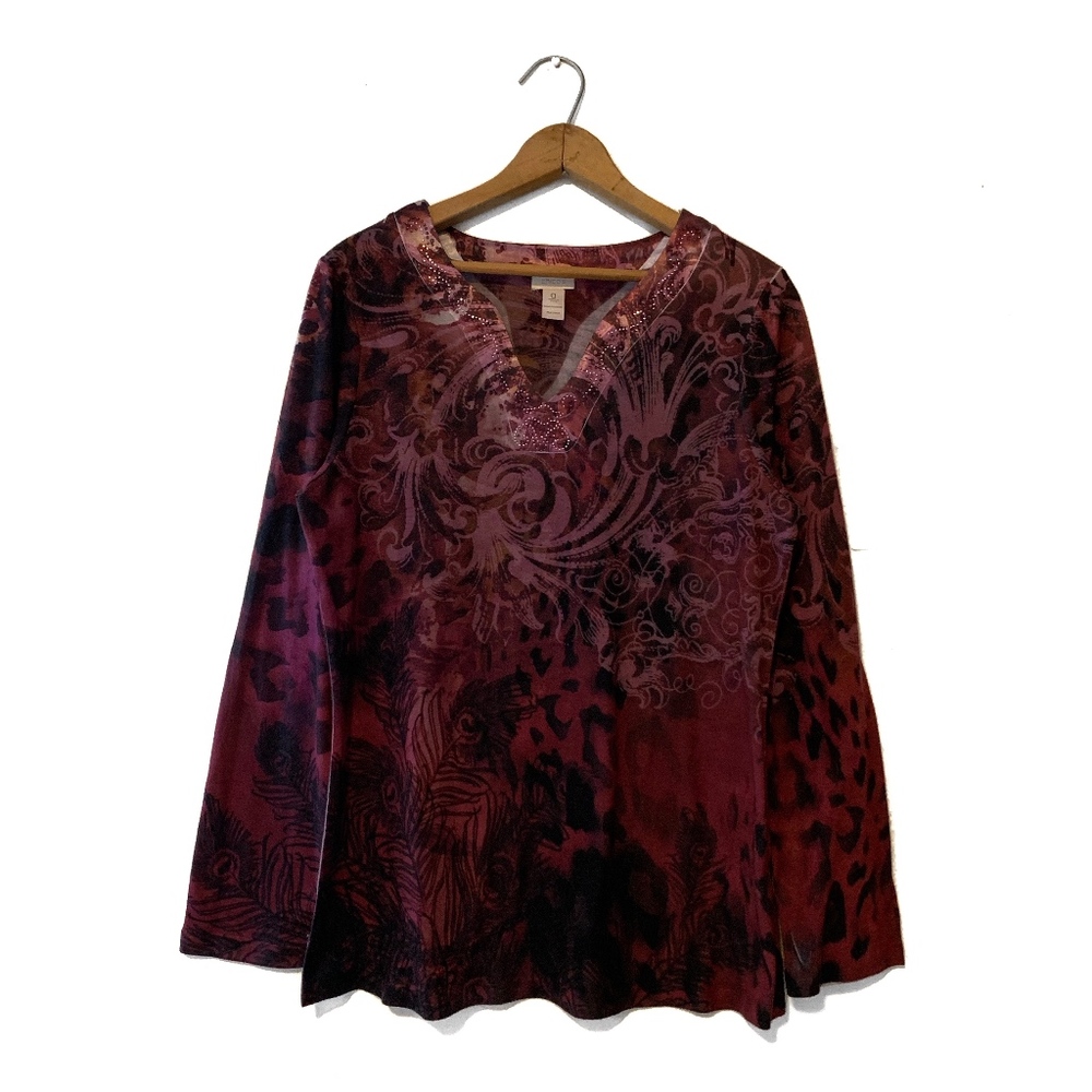 Chico’s bedazzled v-neck long sleeve shirt 0